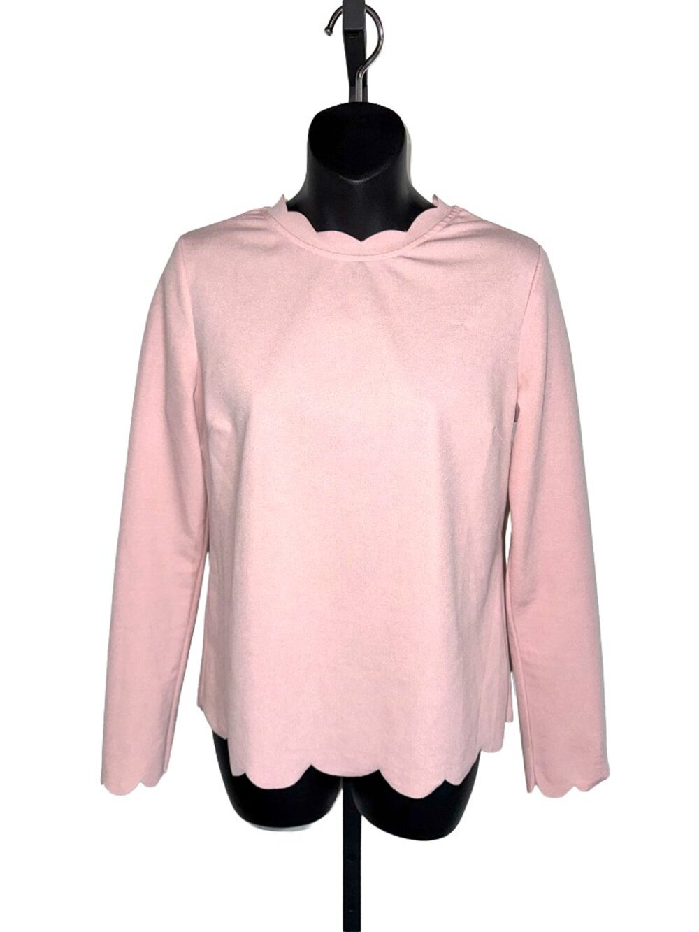 SHEIN Pink Scallop Long Sleeve Top Size Women's Medium